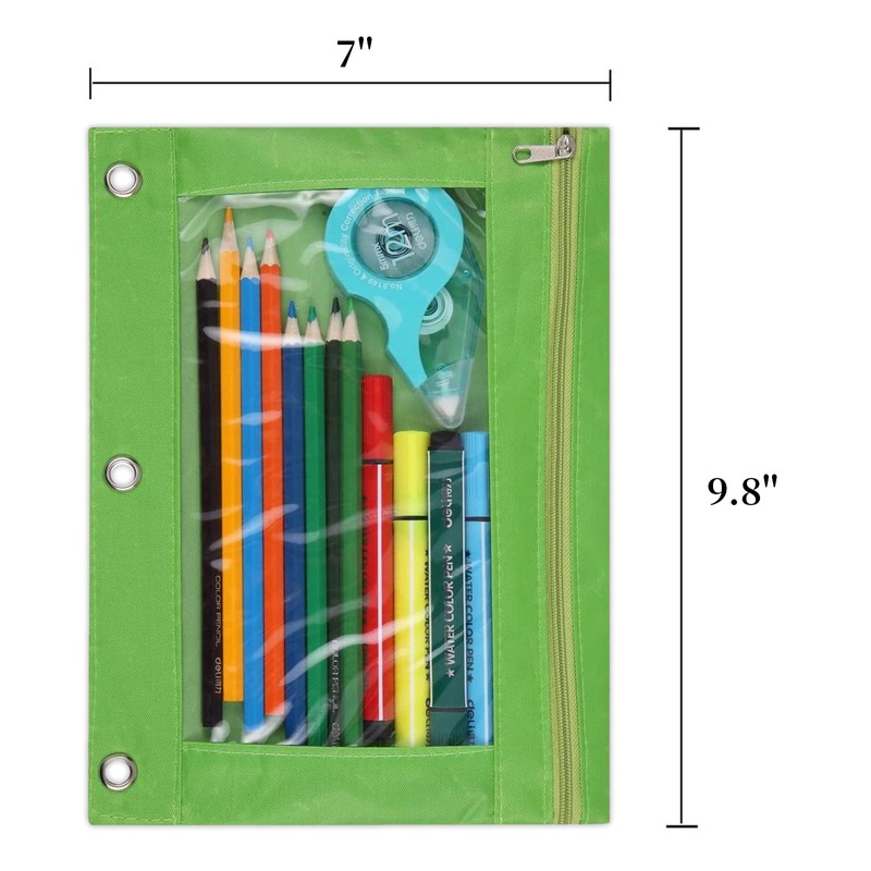Wodison 3-Ring Pen Pencil Pouch with Clear Window Stationery Bag