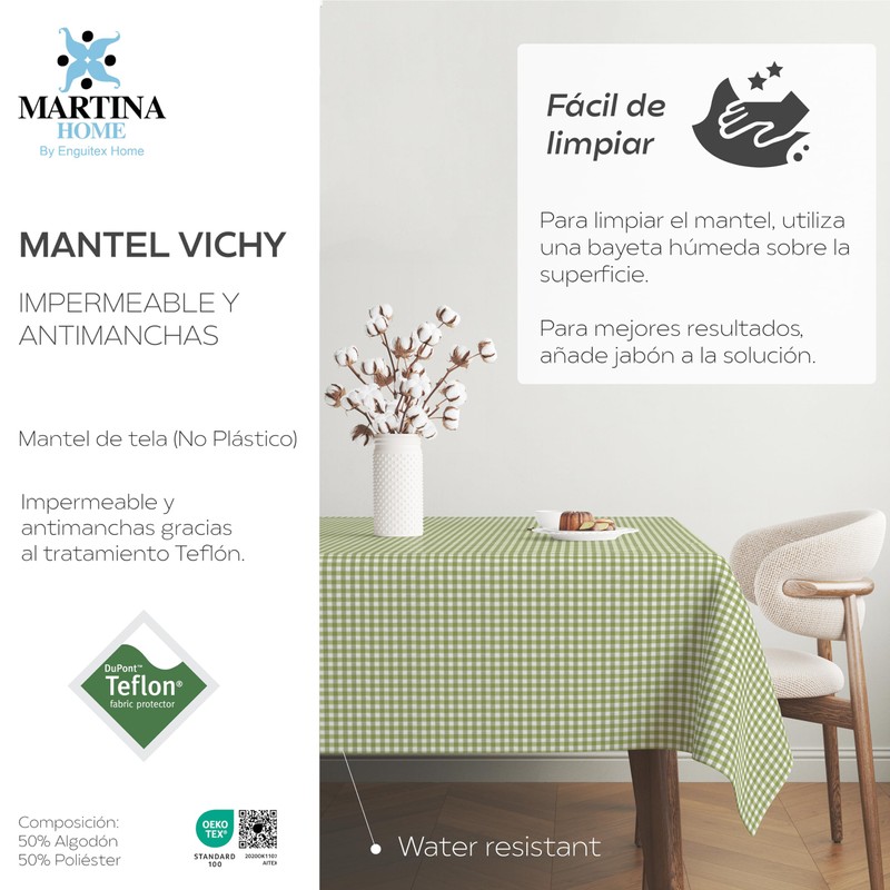 Martina Home Petit Vichy Tablecloth Pistachio 140 Round TEFLONIERTE