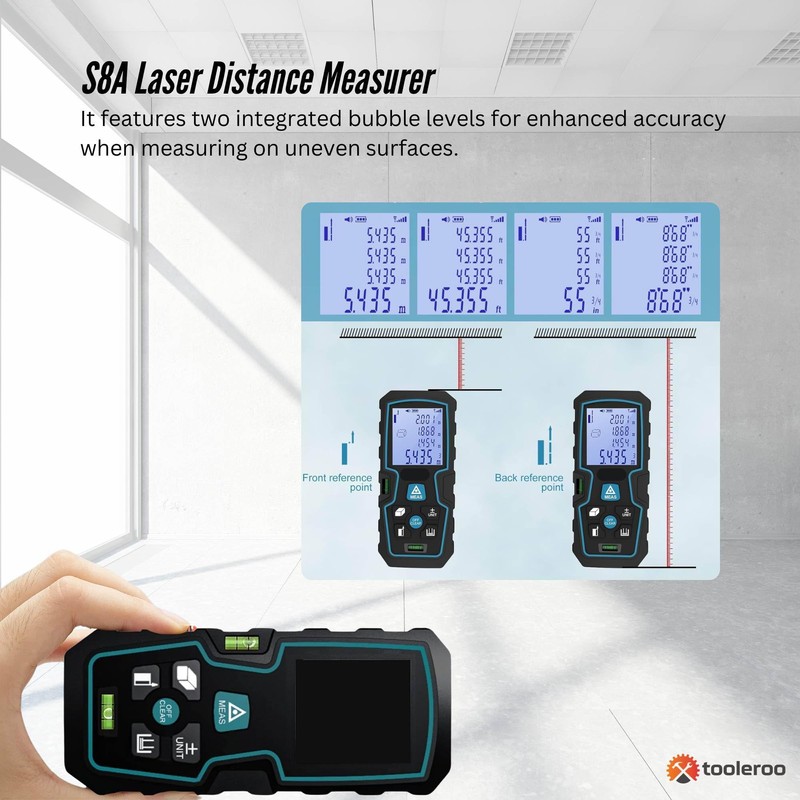 Tooleroo 40m Digital Laser Distance Measurer - LCD Area Volume