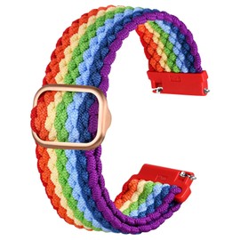 Anbeer 18mm Braided Nylon Solo Loop Watch Band,Stretchy Quick Release Replacement Watch Strap with Adjustable Buckle,Rainbow with Rosegold Buckle