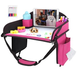 WENRENER Kids Travel Tray, Travel Tray For Kids Car Seat, Toddler Road Trip Essentials With Drawing Kit, Carseat Tray For Kids Travel, Travel Activities Road Trip Must Haves For Kids (Pink)