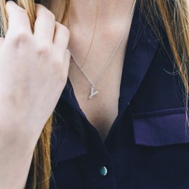 Philip Jones Pave Initial Letter Y Necklace with Austrian Crystals