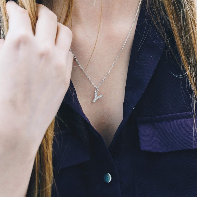 Philip Jones Pave Initial Letter Y Necklace with Austrian Crystals