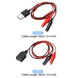 sourcing map Crocodile Clamps Test Wire, USB Male & Female to Alligator Clips 60cm for Charge Testing Circuit Adapter Black Red 3 Set Pack of 3