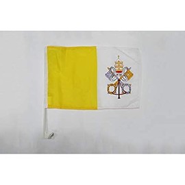 Vatican City Car Flag 18'' x 12'' - Vatican Car flags 30 x 45cm - Banner 18x12 INCHES PLASTIC STICK - AZ FLAG