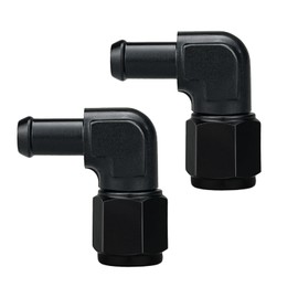 6AN Female to 1/4 Barb 90 Degree Hose Fitting Adapter Swivel Aluminum Black, Pack of 2