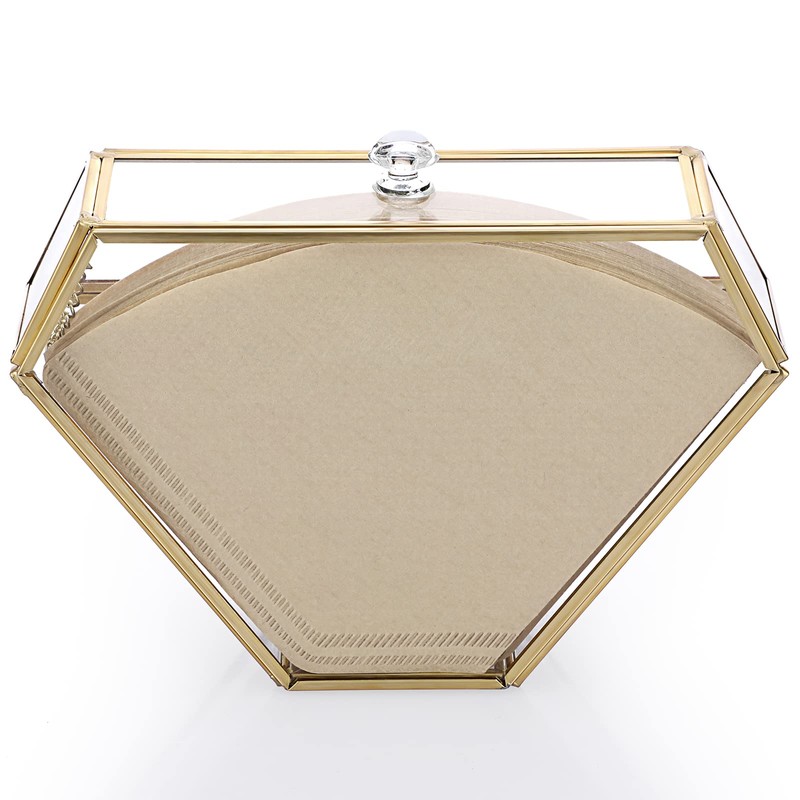 ELLDOO Gold Glass Coffee Filter Holder Coffee Paper Storage Container