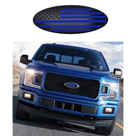CONGCONG 9.5 inch Ford Emblem,Front Grille Rear Tailgate Overlay,Blue Aluminum Oval American Black Flag Emblem fit Ford F150 2015-2023(9.5" Blue)