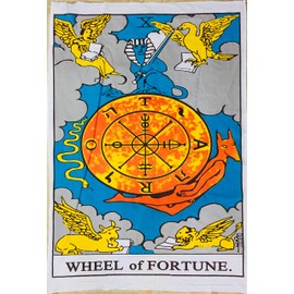 Wheel of fortune Tarot Card The Sun, The Moon, The Star, The Magician, The Emperor & The Fool Small Tapestry Cotton Posters Medieval Europe (100 CM x 75 CM) (Wheel Of Fortune)