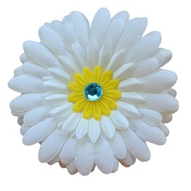 Girls 4 Inch Silk Gerbera Daisy Flower Hair Clip (1 3/4" Alligator Clip for Toddlers & Girls, White Flower/Yellow Center)