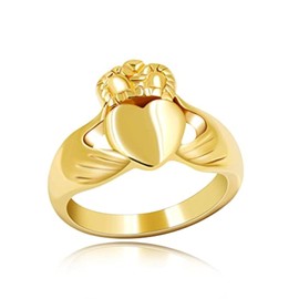 Uloveido Gold Color Stainless Steel Irish Claddagh Heart Friendship Promise Ring Wedding Band Engagement Rings for Men Y981-gold（Size 11