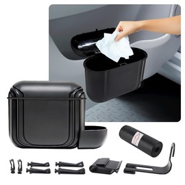 YGDMD Upgraded Car Trash Can with Lid & 5 Types Mounting Clips,Push-on Car Trash Bin with Trashes Bag for Garbage Storage,Versatile Cars Garbage Can for Side Door/Chair Back