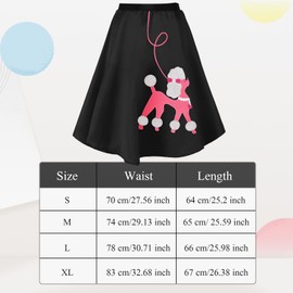 Breathffy Women 1950s Poodle Skirt Costume Outfit Sock Hop Costume Skirt Scarf Belt Sock Eyeglass(X-Large,Black)