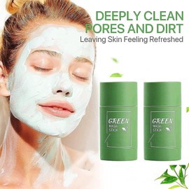 Pack of 2 Green Mask Stick, Green Mask Clay Stick, Deep Cleansing Smearing Mask, Green Tea Purifying Clay, Regulate the Water and Oil Balance of the Skin, for All Types of Skin Types Women Men