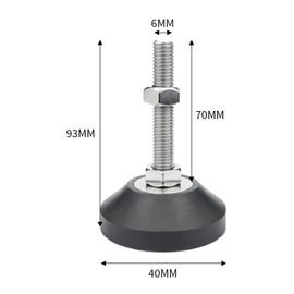 Rubber Base Levelers, 2 Pcs M6 Adjustable Furniture Legs, Threaded Metal Leveling Feet, Easily Adjustable Furniture Levelers, for All Types of Furniture Feet, Shelf(D40*M6*L70)