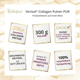 Cellufine® Premium Verisol Collagen Powder 300 g Doypack, Beauty Collagen Powder with Bioactive Collagen Peptides, Natural & No Preservatives, 120 Servings with Very High Bioavailability