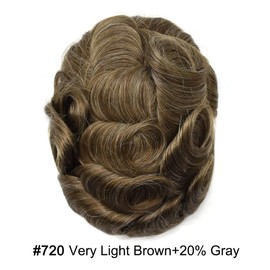 Healthlif Toupee For Men Real Human Hair PU Mens Hair Pieces 8x10 Inch Poly Skin Mens Toupee Hair Replacement System For Men Hair Units Natural Hairpiece120% density#720#7Very Light Brown+20% Grey