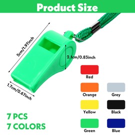 Wanmu 7 Pcs Whistles with Lanyard, Plastic Loud Crisp Sound Coaches Sports Whistle for Referee Teachers Lifeguard School Soccer Training Gyms Security and Emergency Survival(7 Colors)