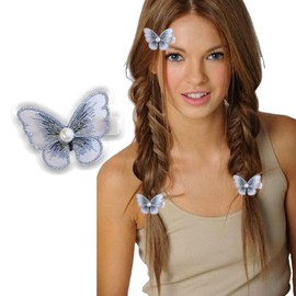 Lace Butterfly Hair Clips Embroidery Flower Pins Pearl Glitter Cute Elegant Lace Bows Hair Pins Mini Embroidery Barrettes Hair Accessory for Girls Teens Women (Blue)