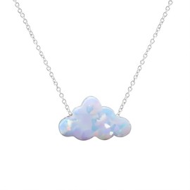 ALRNBY Opal Necklace for Women Dainty Silver/Rose Gold Teardrop Pendant Necklace White Cloud Necklace Silver/Gold Chain Choker Lucky Fashion Trendy CZ Jewelry Gifts for Women (silver cloud)