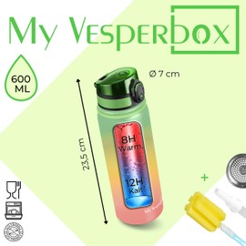 My Vesperbox - Stainless Steel Thermos Drinking Bottle Leak-Proof - with Straw or Strainer - 400 ml, 600 ml - BPA Free - for Nursery, School (Rainbow 600 ml)