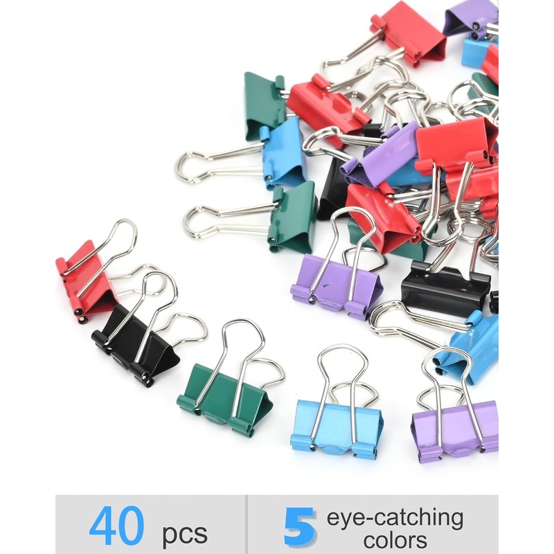 CUARUSUIKA Binder Clips Set,40Pack, 1 in Small Clip, Paper Clips