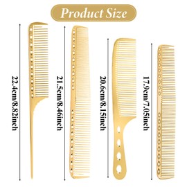 Professional Barber Aluminum Comb Set Metal Combs for Cutting Comb Hair Hairdressing Tail Comb (Golden)