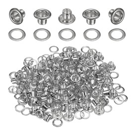 HARFINGTON 50Set Grommets Eyelets 3mm 1/8 Inch Brass Eyelets Kit with Washers for Fabric Curtain Tarps Leather Belt Shoes Bag DIY, Silver