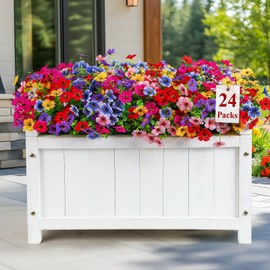 Alupssuc 24 Bundles Artificial Flowers for Outdoors Decoration, UV Resistant Silk Violet with Leaf Grass and Eucalyptus SpringFake Plants for Outside Indoor Yard Home Patio Porch Decor, Mix 6 Colors