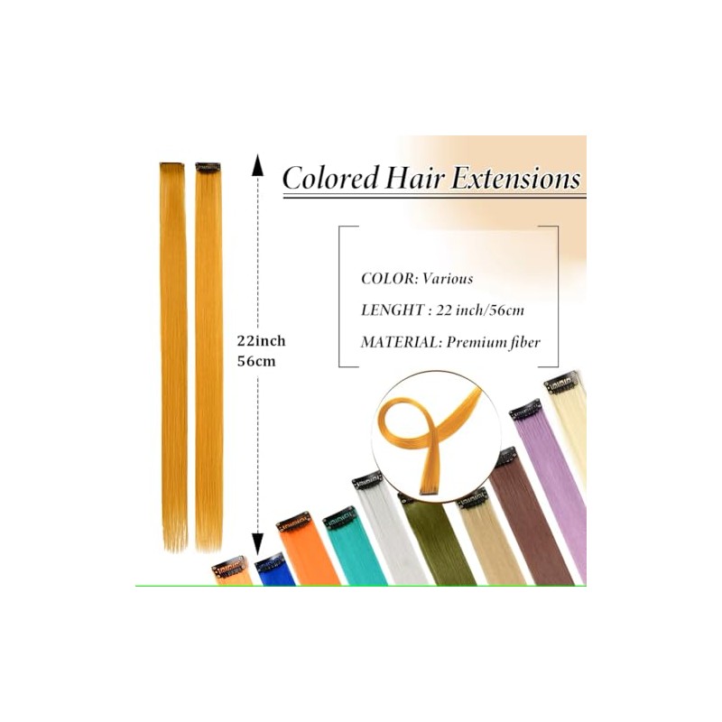 2 x Clip-In Hair Extension Highlights Streaks, Colourful Hair Highlights