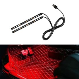 UHANBUT Car LED Strip Light, 24 LED RGB Neon Auto Interior Atmosphere Lights, 12V USB Port Under Dash Ambient Night Light, Universal Decorative Lamp Accessory for Car Truck (Red, USB)