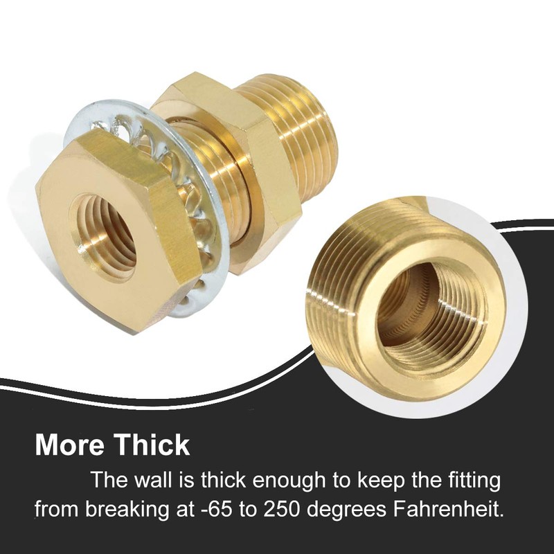 Boeray 2pcs Bulkhead Brass Pipe Fitting 1/2 Inch NPT Female