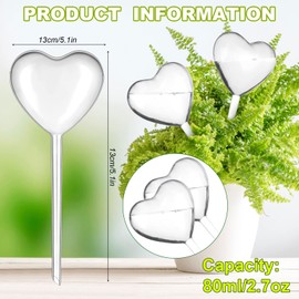 Pack of 6 Large Watering Balls - 25 x 10 cm Heart Plants Watering Balls Potted Plants Self-Watering PVC Watering Balls Water Dispenser for Plants on Holiday for Dosed Watering