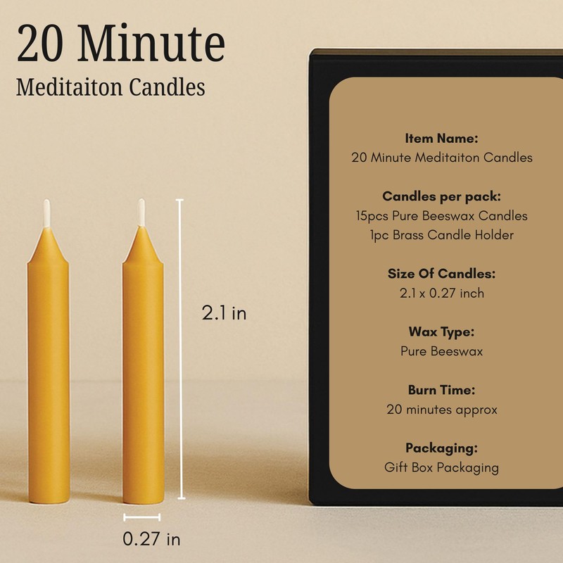 Australian Made 20 Minute Pure Beeswax Mini Meditation Candles, Non