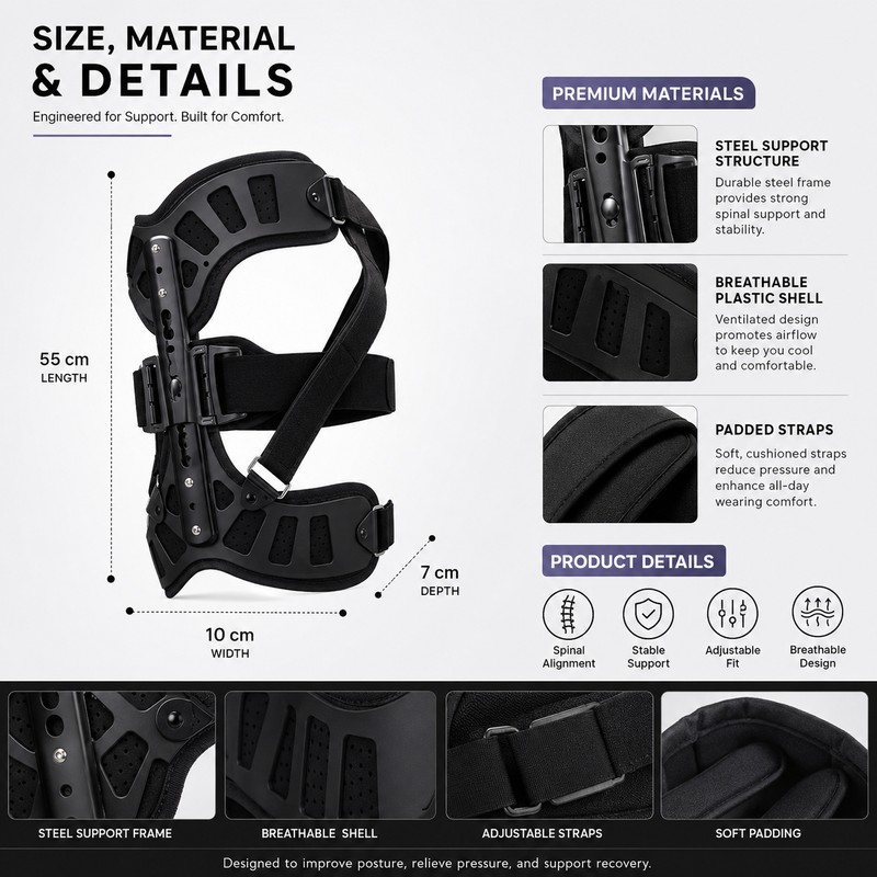 Adjustable Spinal Support Brace for Post-Surgical Recovery – Lightweight Breathable