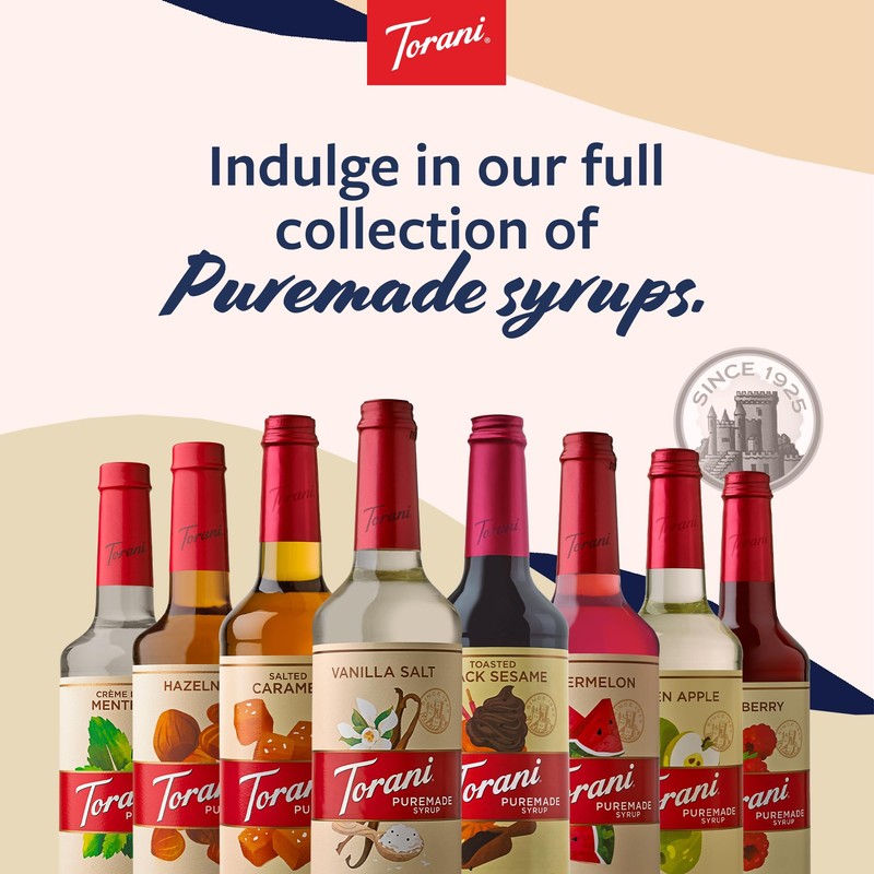 Torani Puremade Syrup, Peppermint Flavoring for Drinks, Glass Bottle with