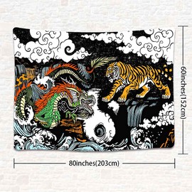 SHRAPHY Asian Tapestry 80x60 Inches Eastern Mythology Dragon and Tiger Tapestry,Chinese Art Wall Hanging Tapestry for Bedroom Living Room GTLSUH6024