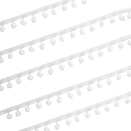Berolle 20 Yards Pom Pom Trim Ball Fringe Ribbon Tassel Sewing Trim for DIY Crafts Home Decoration (White)