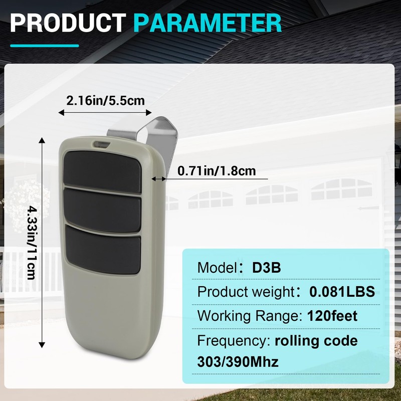 D3B Garage Door Opener Remote Control, Compatible with Guardian 2211-L
