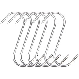 Alele 5 Inch 4mm Meat Hooks Stainless Steel Meat S-Hook for BBQ,Hanging,Smoking,Butchering,Grilling Set of 6 Pack (Meat Hook 5 Inch)