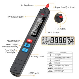 Z1 Digital Multimeter Tester with Non-Contact Voltage Detection, Smart Pen Type DC/AC/Capacitance/Ohm/NCV/Hz/Diode/Continuity Meter