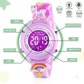 Dotodo Gifts for 3 4 5 6 7 8 Year Old Kids, 3D Cartoon Unicorn Watch for Girls Stocking Stuffers for Girls Great Toy for Girl Age 4-10 Birthday Gifts Educational Toys Xmas Gifts for Kids - Purple
