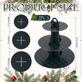Yungyan 2 Pcs Tartan Plaid Baby Shower Cupcake Stand with Handle
