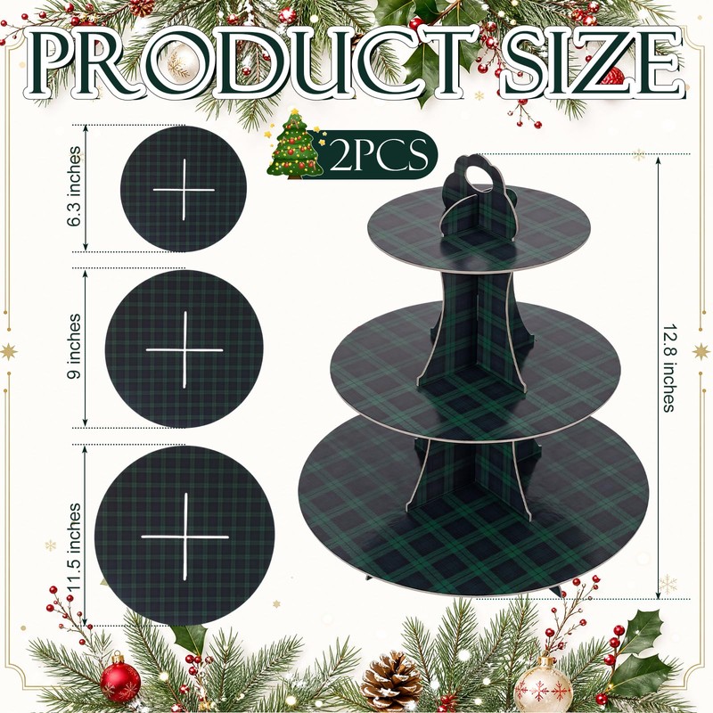 Yungyan 2 Pcs Tartan Plaid Baby Shower Cupcake Stand with