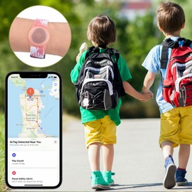 Airtag Wristband for Kids, Stretchy Adjustable Nylon Air tag Holder for Kids with Full Coverage Design (Pink/White)