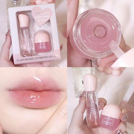 Lip Balm Set - Lip Plumper, Hydrating Lip Mask Set, Clear Strawberry Lip Oil Moisturize Lipbalm Set for Day&Night Care Enhancer Fade Lip Lines Non-sticky Lip Gloss(2PCS)