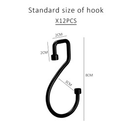 12 Pieces S Shaped Hooks Metal Hooks Shower Curtain Hooks Rustproof for Bathroom Kitchen Bedroom (Black)