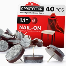 Nail-on Felt Pads X-PROTECTOR 40 PCS - 1.1" Felt Chair Pads - Floor Protectors for Furniture Legs - Best Furniture Sliders for Hardwood Floors (28mm)!