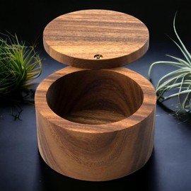 IBLAY Wooden Salt Box for Kitchen or Dining Table Spice and Herb Container | Single Compartment for Salt & Pepper, Jar & Container (Size: 4 x 2.5 in) with Spoon (Wooden Salt Cellar)