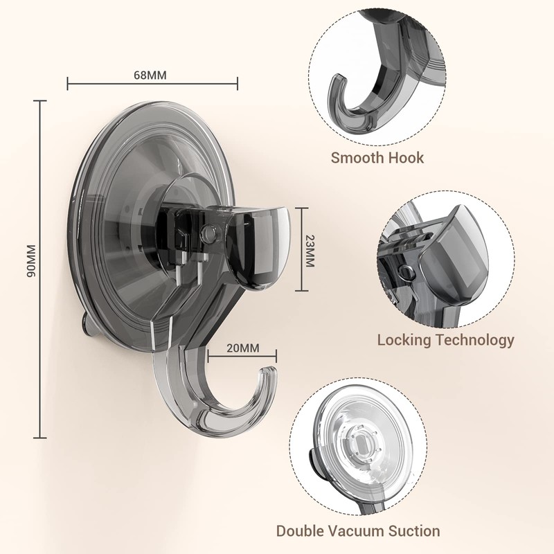 GlobaLink Bathroom Suction Hooks - 2 Pack Reusable Sucker Hooks